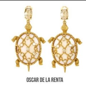 Oscar de la Renta Mother of Pearl & Crystal Turtle Clip Earrings